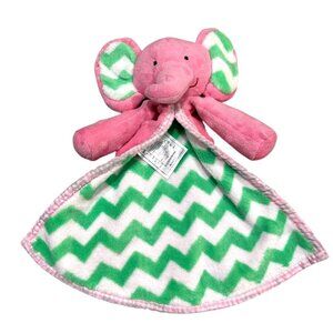 Nursery Rhyme Baby Elephant Lovey Security Blanket Pink Minky Dot Green Chevron
